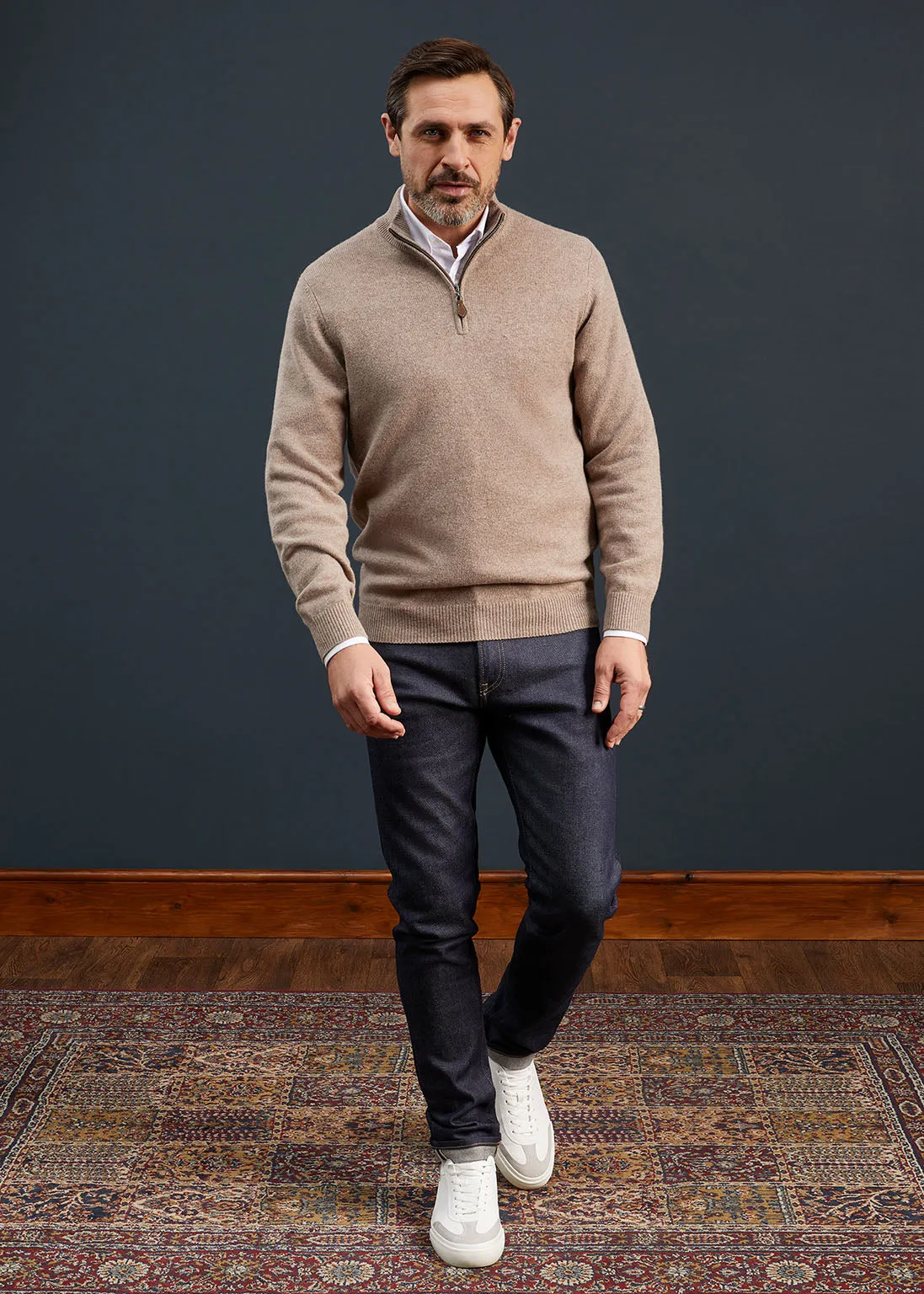 Men's Lambswool 1/4 Zip Jumper in Mushroom - Regular Fit sold by Alan Paine product image thumbnail 2