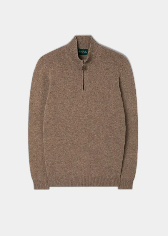 Men's Lambswool 1/4 Zip Jumper in Mushroom - Regular Fit sold by Alan Paine