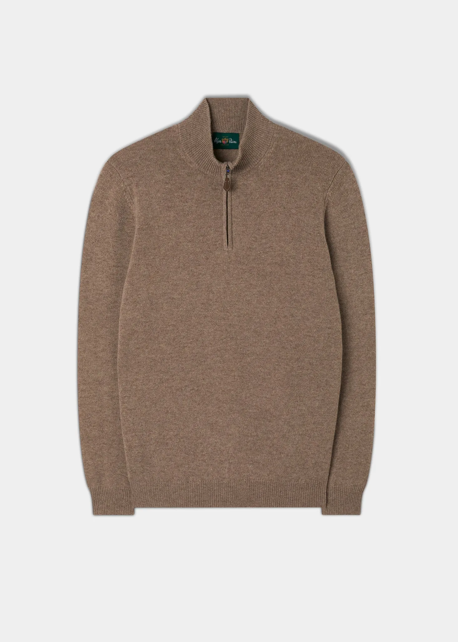 Men's Lambswool 1/4 Zip Jumper in Mushroom - Regular Fit sold by Alan Paine