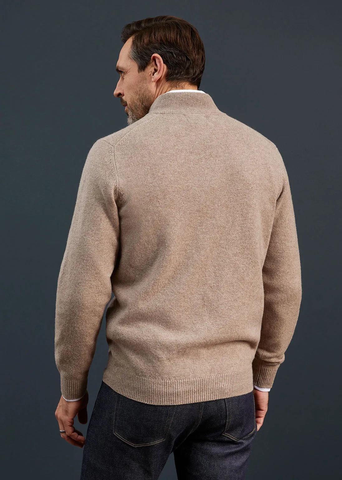 Men's Lambswool 1/4 Zip Jumper in Mushroom - Regular Fit sold by Alan Paine product image thumbnail 4