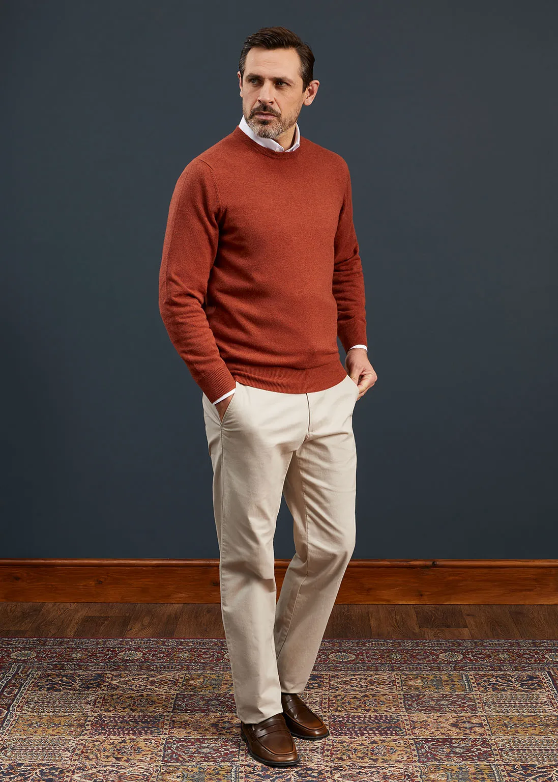 Men's Geelong Lambswool Crew Neck Jumper In Tiger - Regular Fit sold by Alan Paine product image thumbnail 2