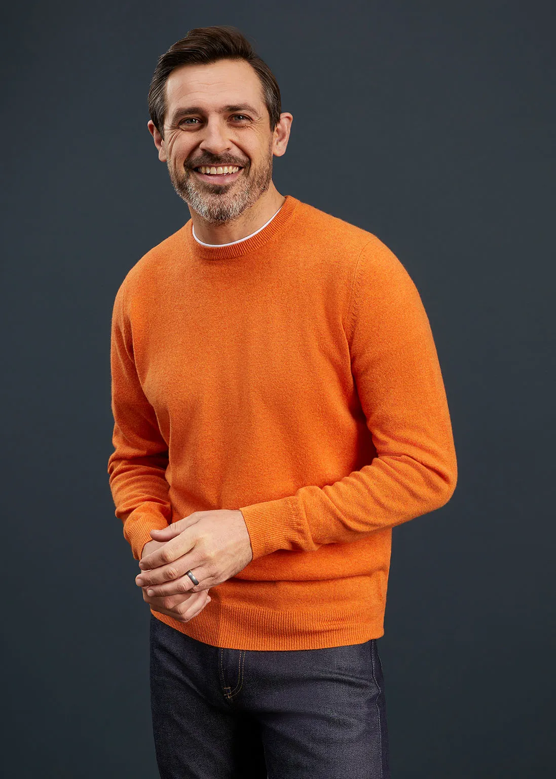 Men's Geelong Lambswool Crew Neck Jumper In Tangerine - Regular Fit sold by Alan Paine product image thumbnail 4