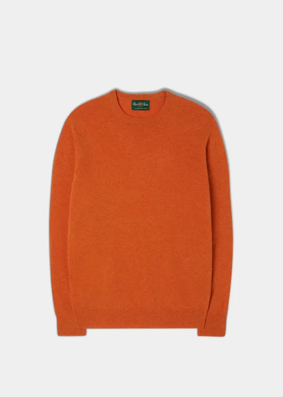 Men's Geelong Lambswool Crew Neck Jumper In Tangerine - Regular Fit sold by Alan Paine