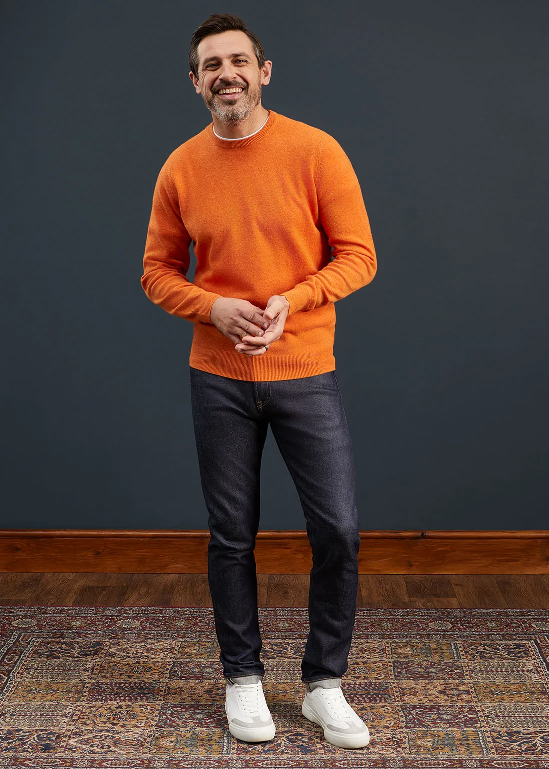 Men's Geelong Lambswool Crew Neck Jumper In Tangerine - Regular Fit sold by Alan Paine product image thumbnail 2