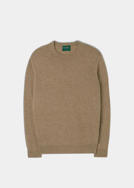 Men's Geelong Lambswool Crew Neck Jumper In Beige - Regular Fit sold by Alan Paine