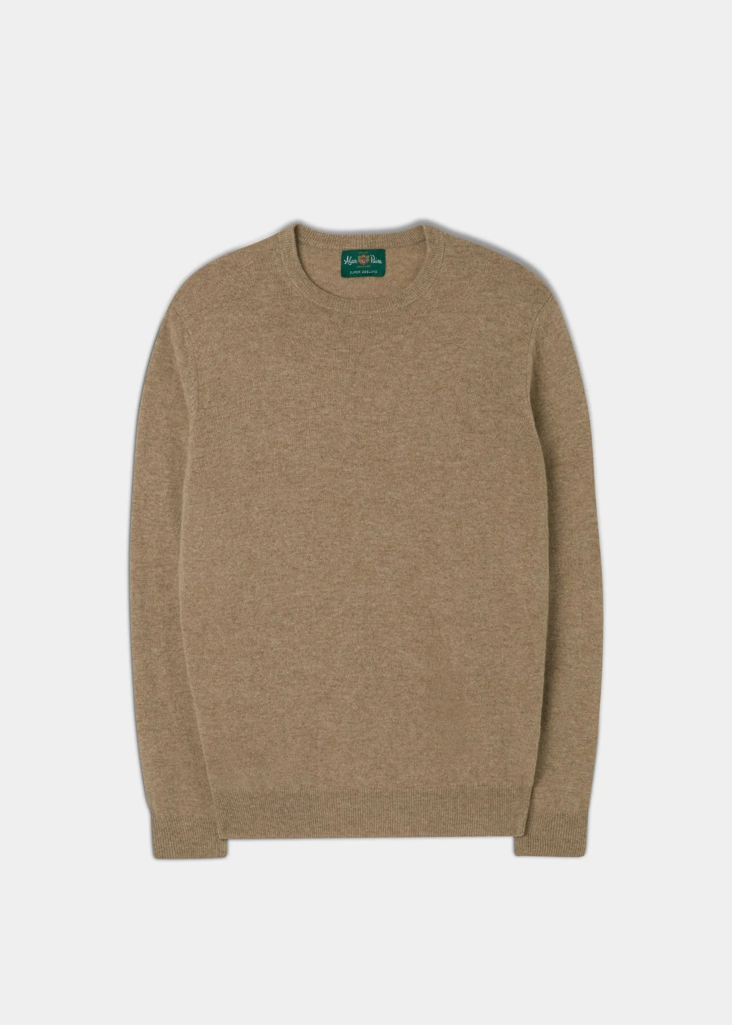 Men's Geelong Lambswool Crew Neck Jumper In Beige - Regular Fit sold by Alan Paine