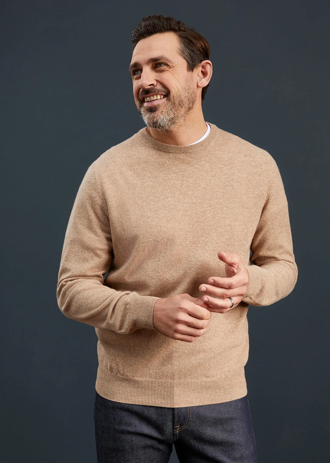 Men's Geelong Lambswool Crew Neck Jumper In Beige - Regular Fit sold by Alan Paine product image thumbnail 3