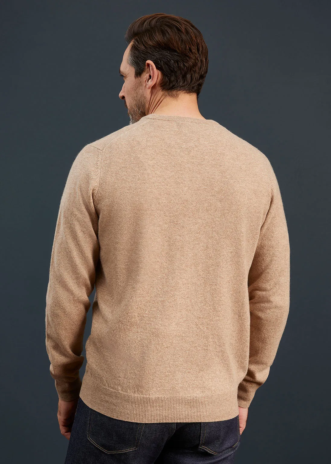 Men's Geelong Lambswool Crew Neck Jumper In Beige - Regular Fit sold by Alan Paine product image thumbnail 4