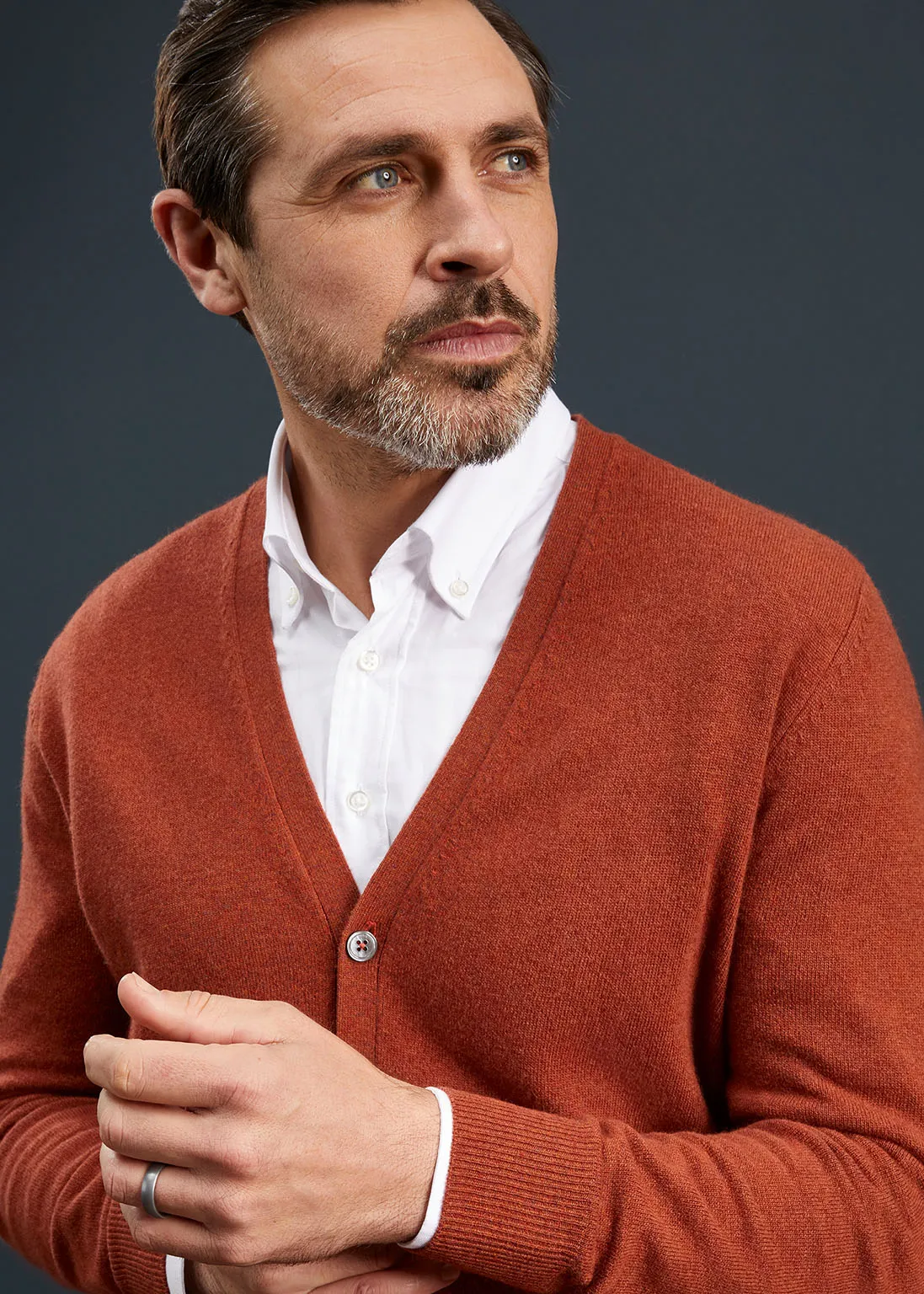 Men's Geelong Lambswool Cardigan in Tiger - Classic Fit sold by Alan Paine product image thumbnail 4