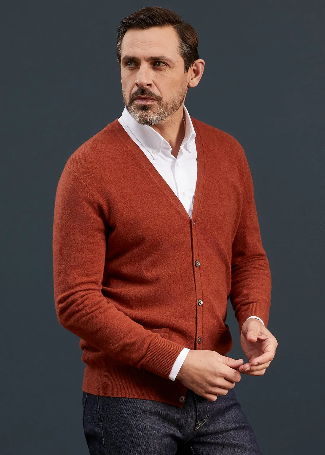 Men's Geelong Lambswool Cardigan in Tiger - Classic Fit sold by Alan Paine product image thumbnail 3