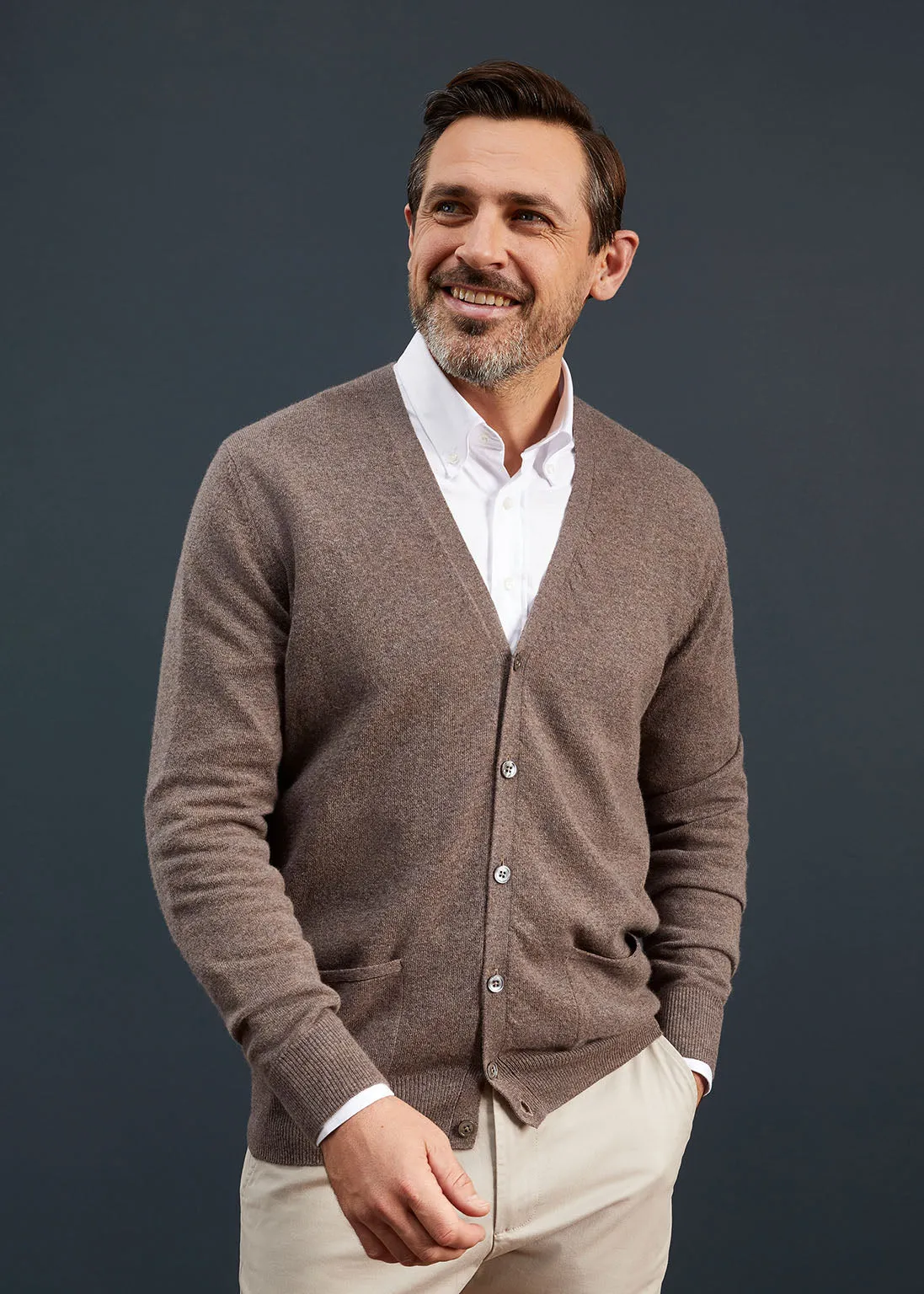 Men's Geelong Lambswool Cardigan in Tobacco - Classic Fit sold by Alan Paine product image thumbnail 3