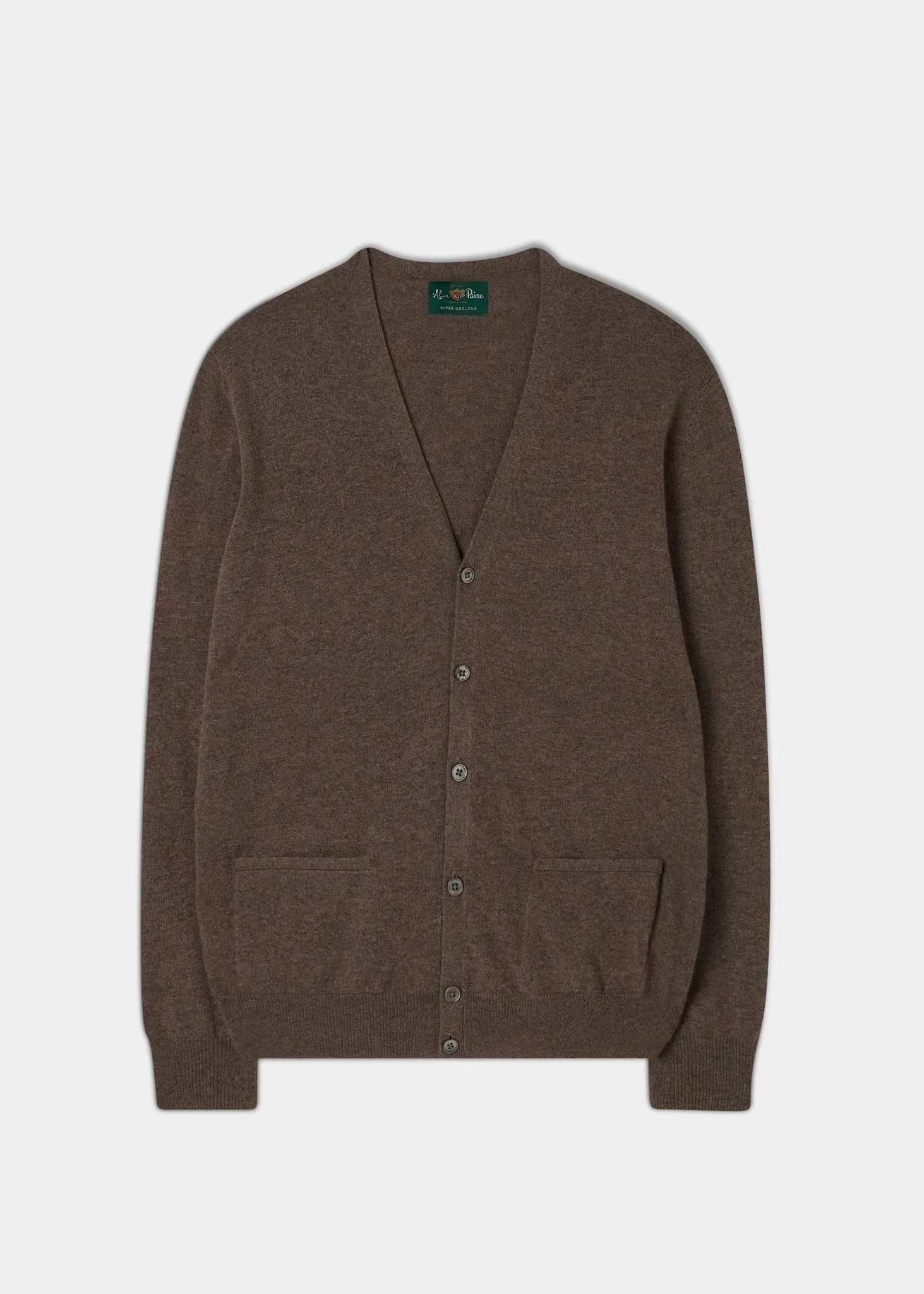 Men's Geelong Lambswool Cardigan in Tobacco - Classic Fit sold by Alan Paine