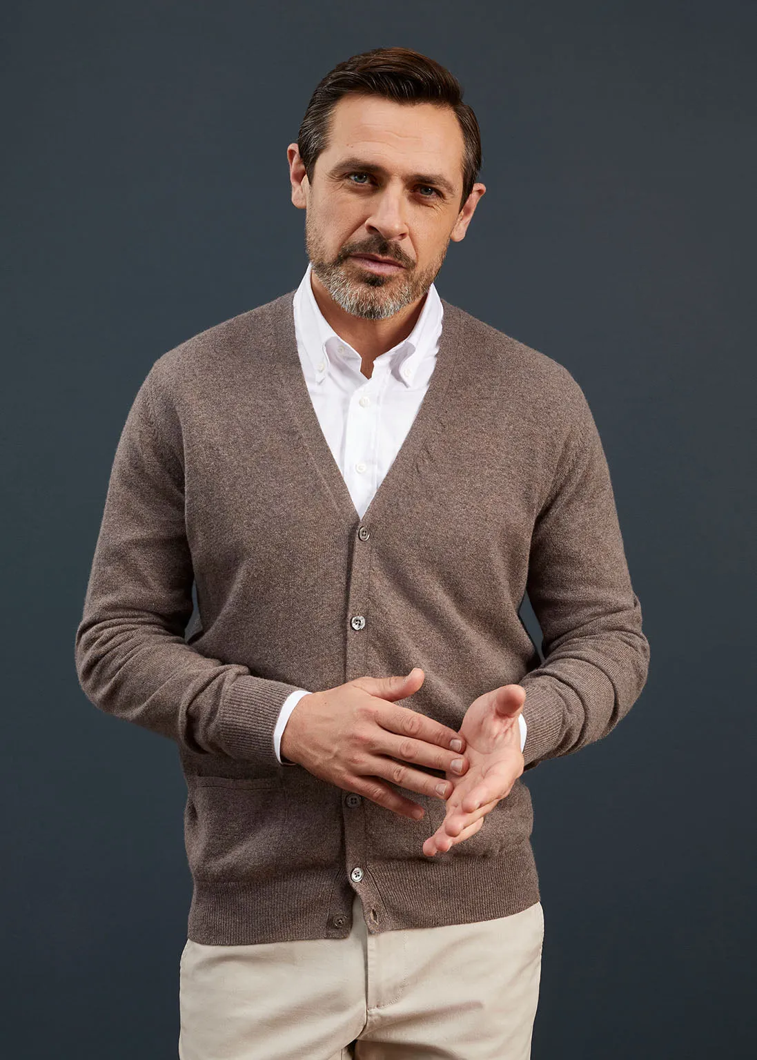 Men's Geelong Lambswool Cardigan in Tobacco - Classic Fit sold by Alan Paine product image thumbnail 2