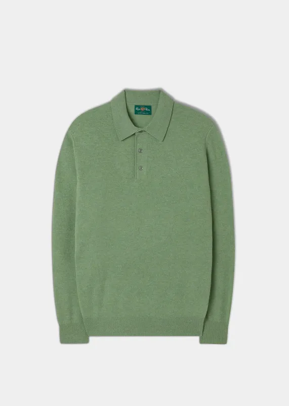 Men's Geelong Lambswool Long Sleeve Polo Shirt in Sage - Regular Fit sold by Alan Paine