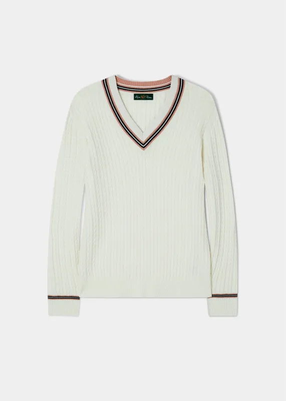 Ladies Cable Knit Cricket Jumper In Ecru made by Alan Paine