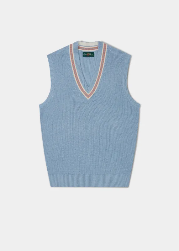 Ladies Cotton Cricket Slipover In Steel Blue Mix made by Alan Paine