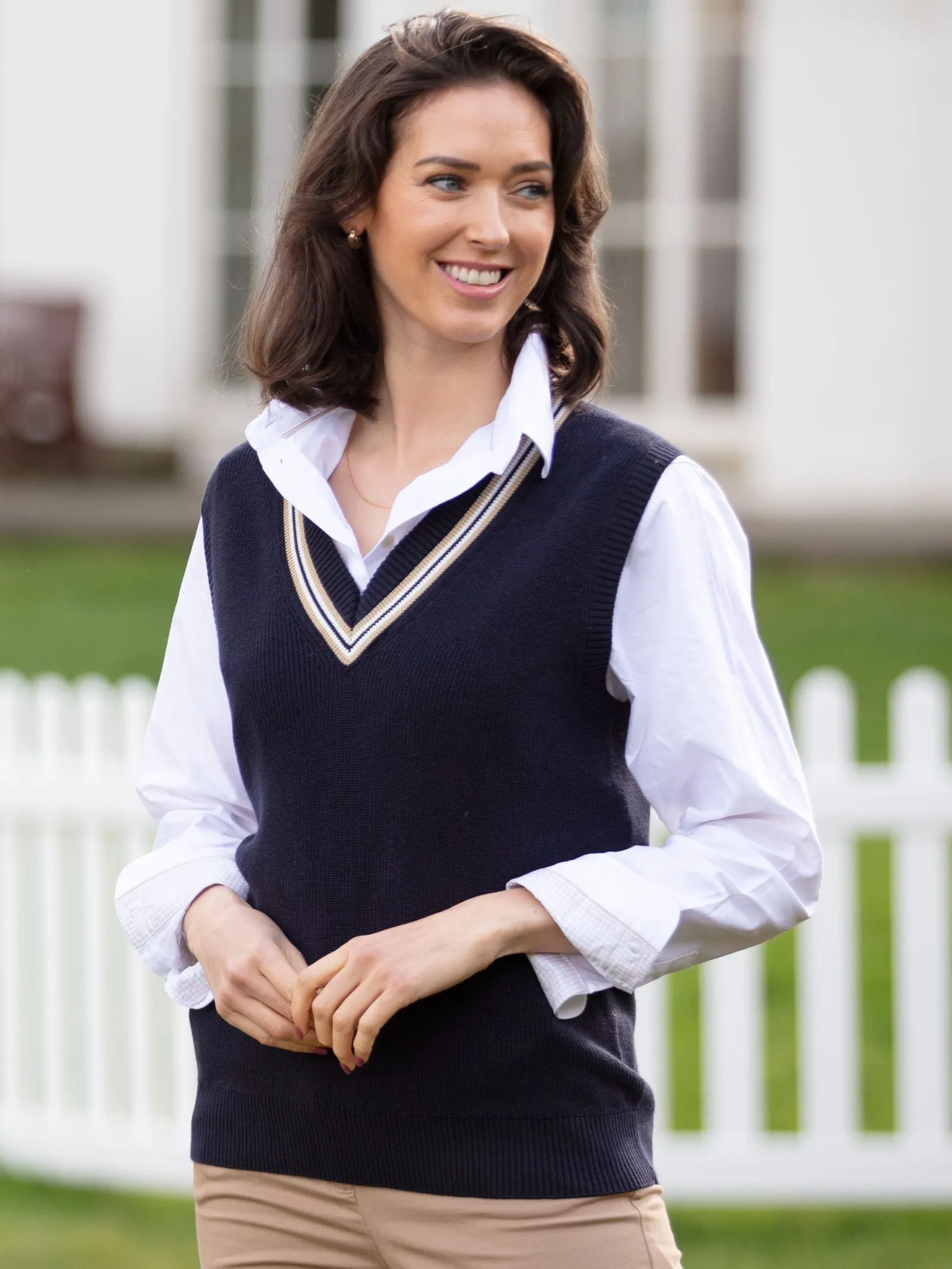 Ladies Cotton Cricket Slipover In Dark Navy sold by Alan Paine product image thumbnail 2