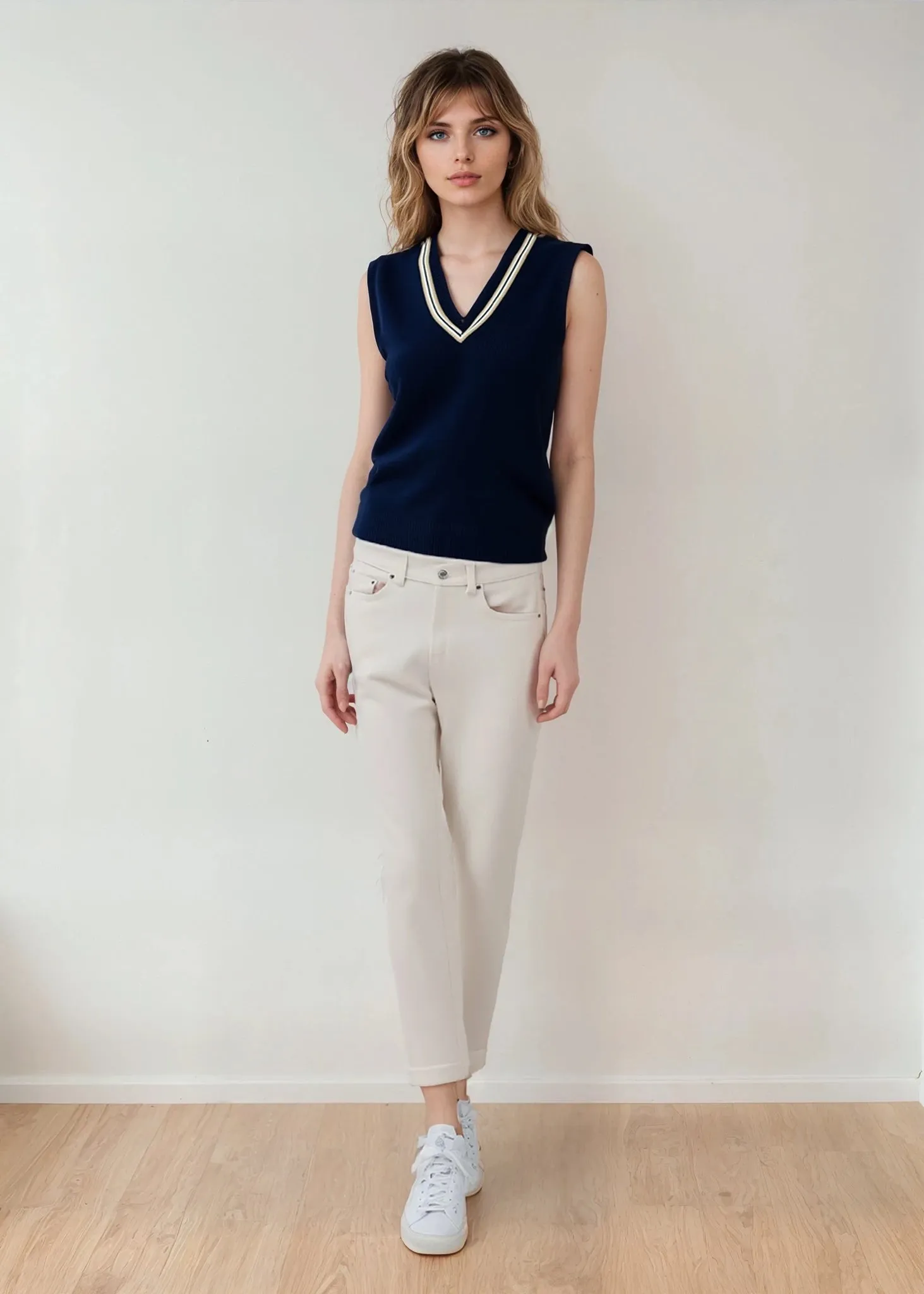 Ladies Cotton Cricket Slipover In Dark Navy sold by Alan Paine product image thumbnail 5