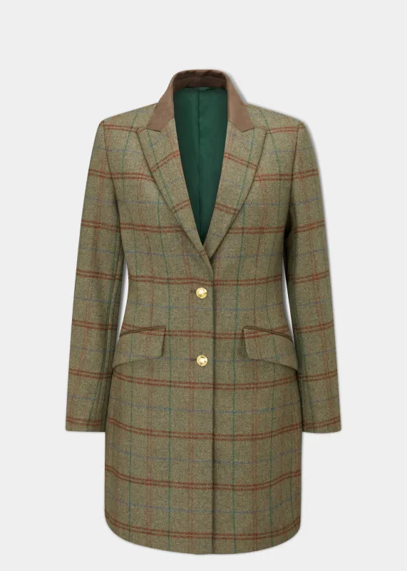 Surrey Ladies Tweed Water Repellent Mid-Thigh Coat in Clover - Regular Fit made by Alan Paine