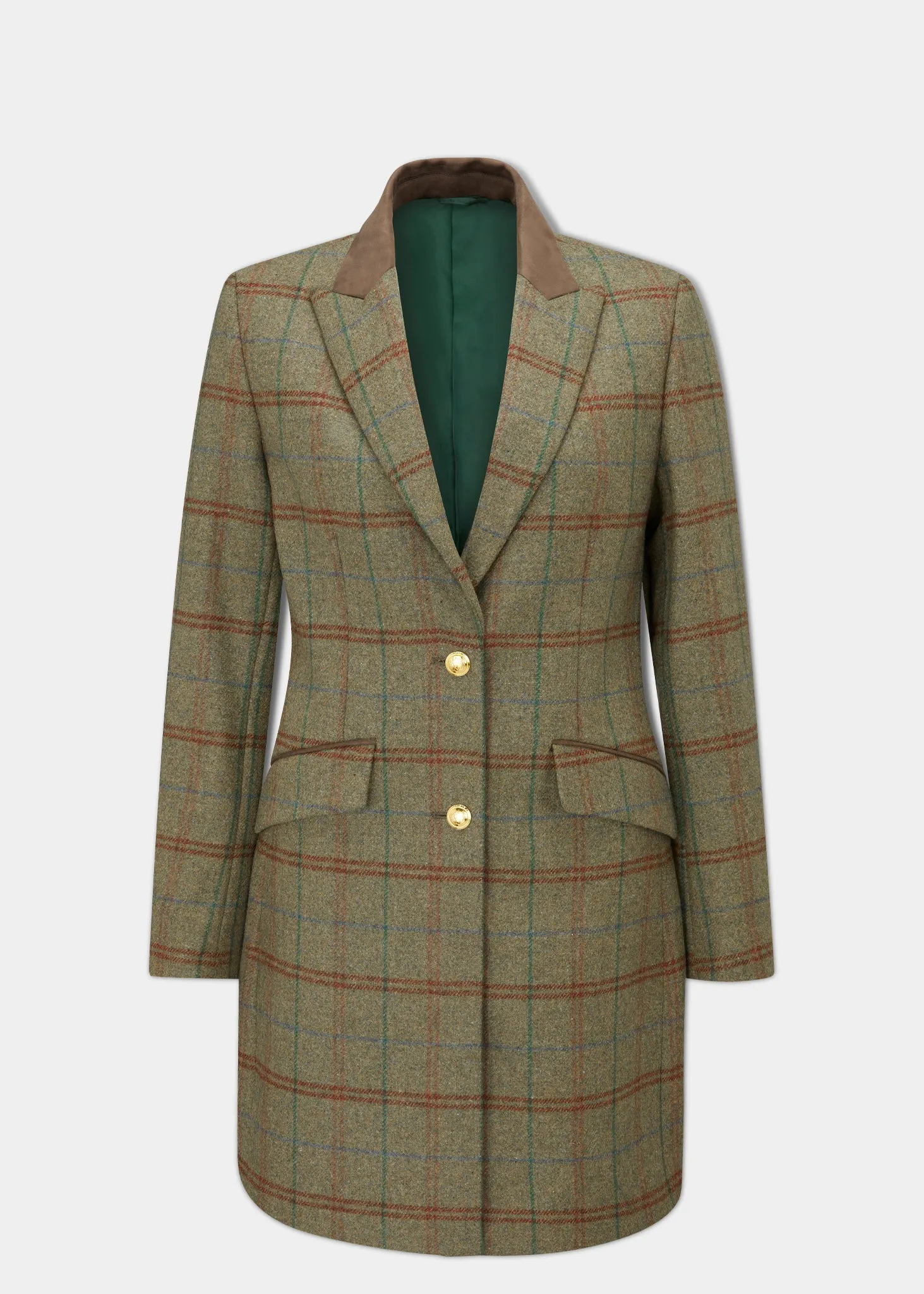Surrey Ladies Tweed Water Repellent Mid-Thigh Coat in Clover - Regular Fit sold by Alan Paine