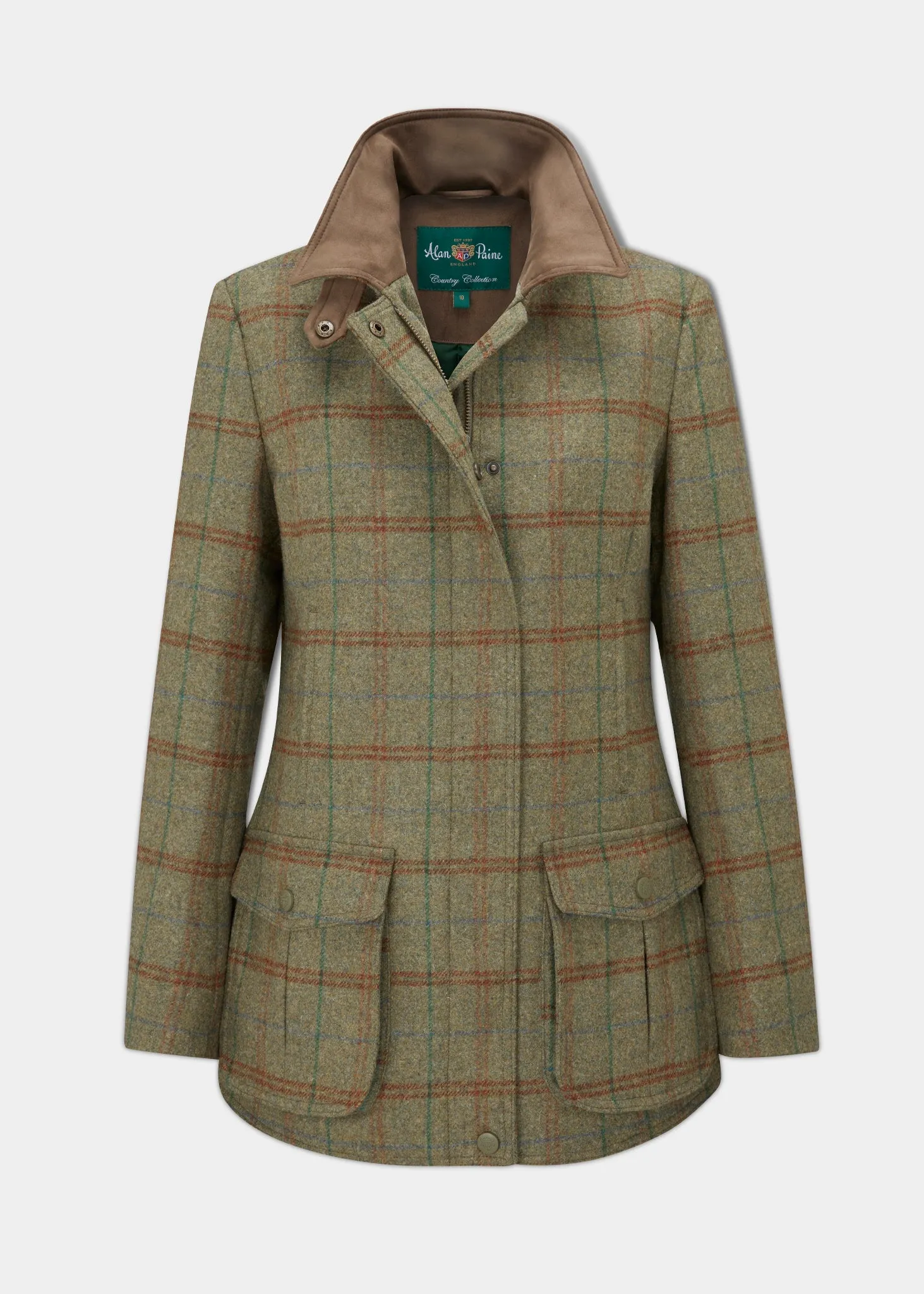 Surrey Ladies Tweed Water Repellent Coat in Clover - Regular Fit sold by Alan Paine