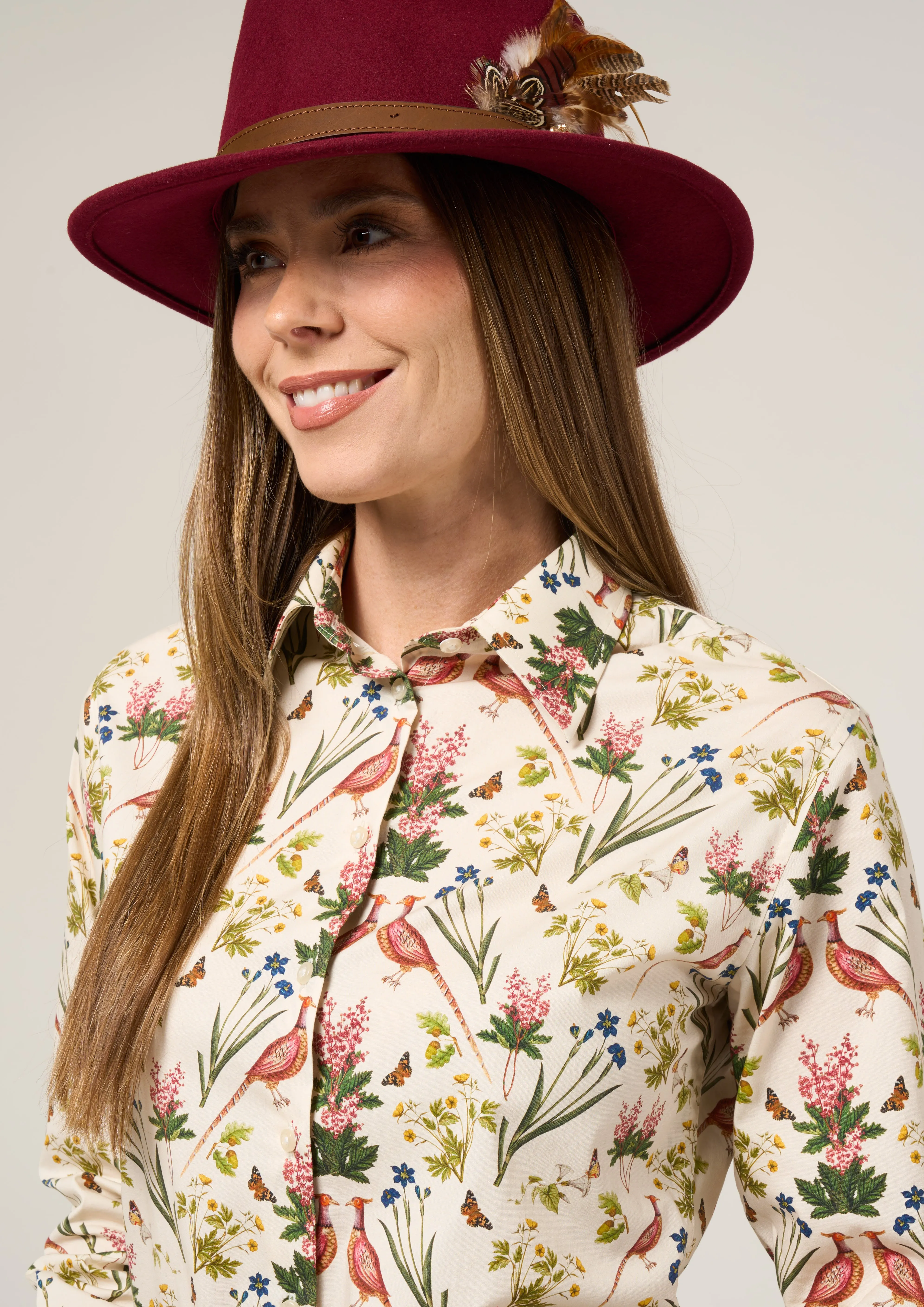 Lawen Ladies Printed Cotton Shirt - Cream Floral Design sold by Alan Paine product image thumbnail 2