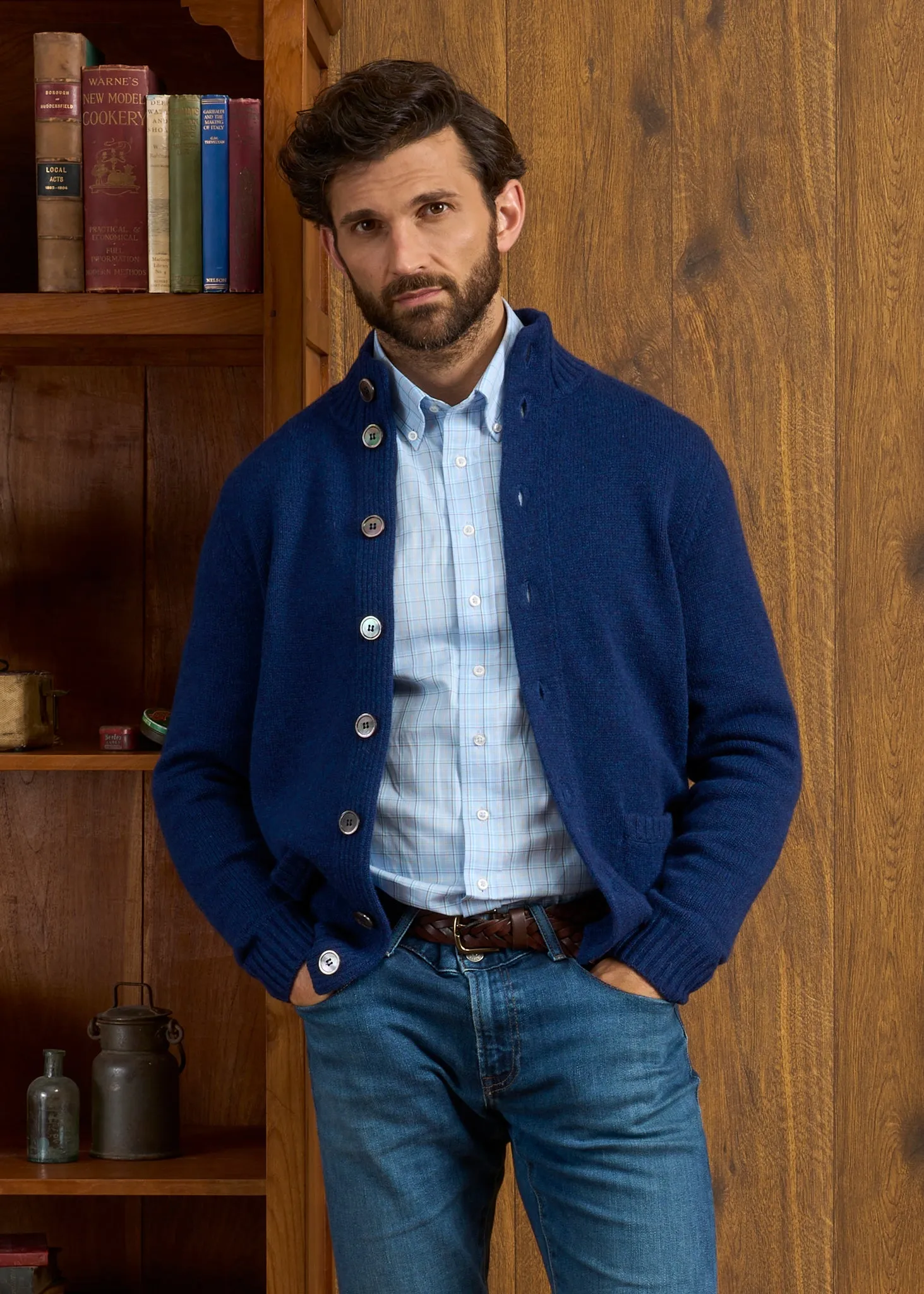 Landford Men's Lambswool Buttoned Jumper In Indigo - Regular Fit sold by Alan Paine product image thumbnail 2