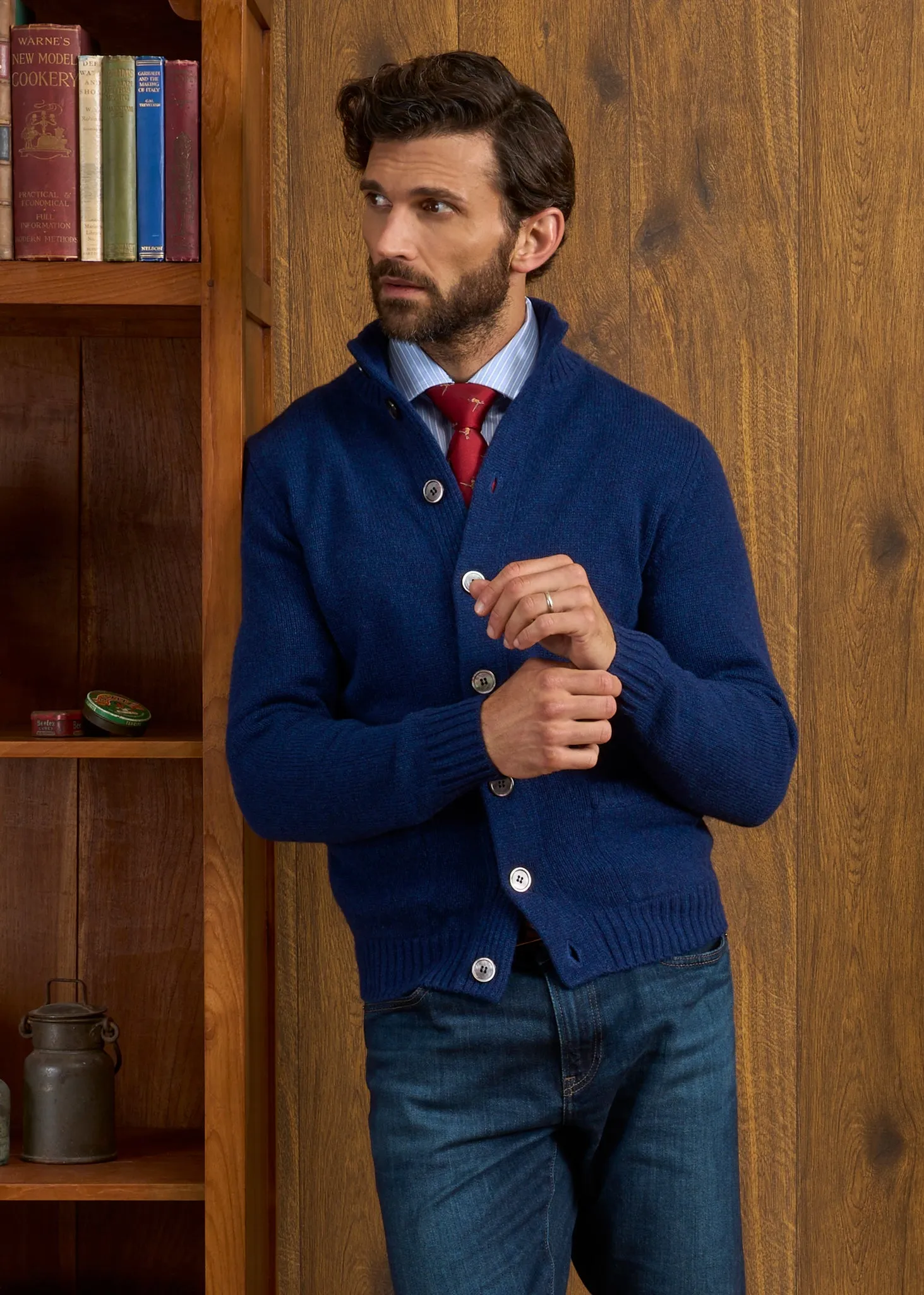 Landford Men's Lambswool Buttoned Jumper In Indigo - Regular Fit sold by Alan Paine product image thumbnail 5