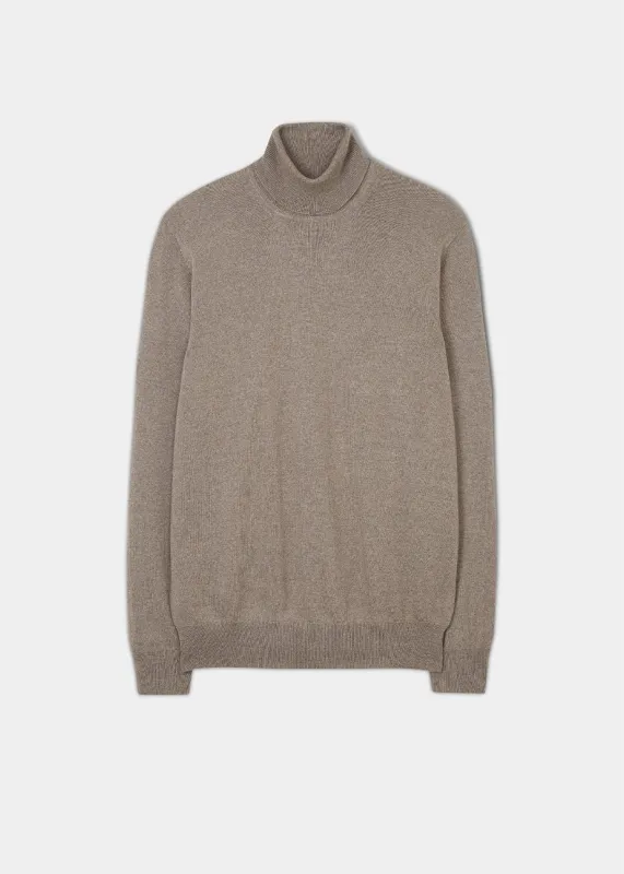 Linton Merino Wool Roll Neck Jumper in Mushroom - Regular Fit sold by Alan Paine