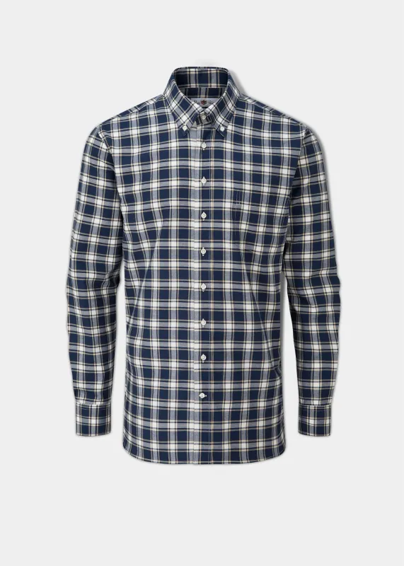 Men's Cotton Button Down Blue Check Shirt - Regular Fit sold by Alan Paine