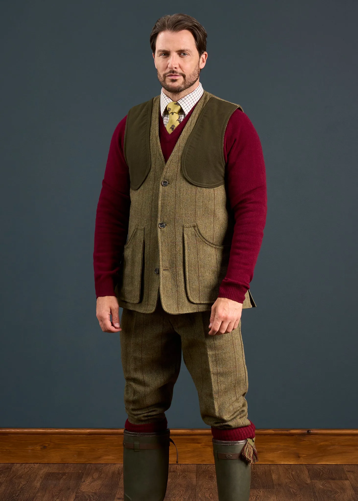 Rutland Men's Tweed Water Repellent Shooting Waistcoat in Oakley - Shooting Fit sold by Alan Paine product image thumbnail 2