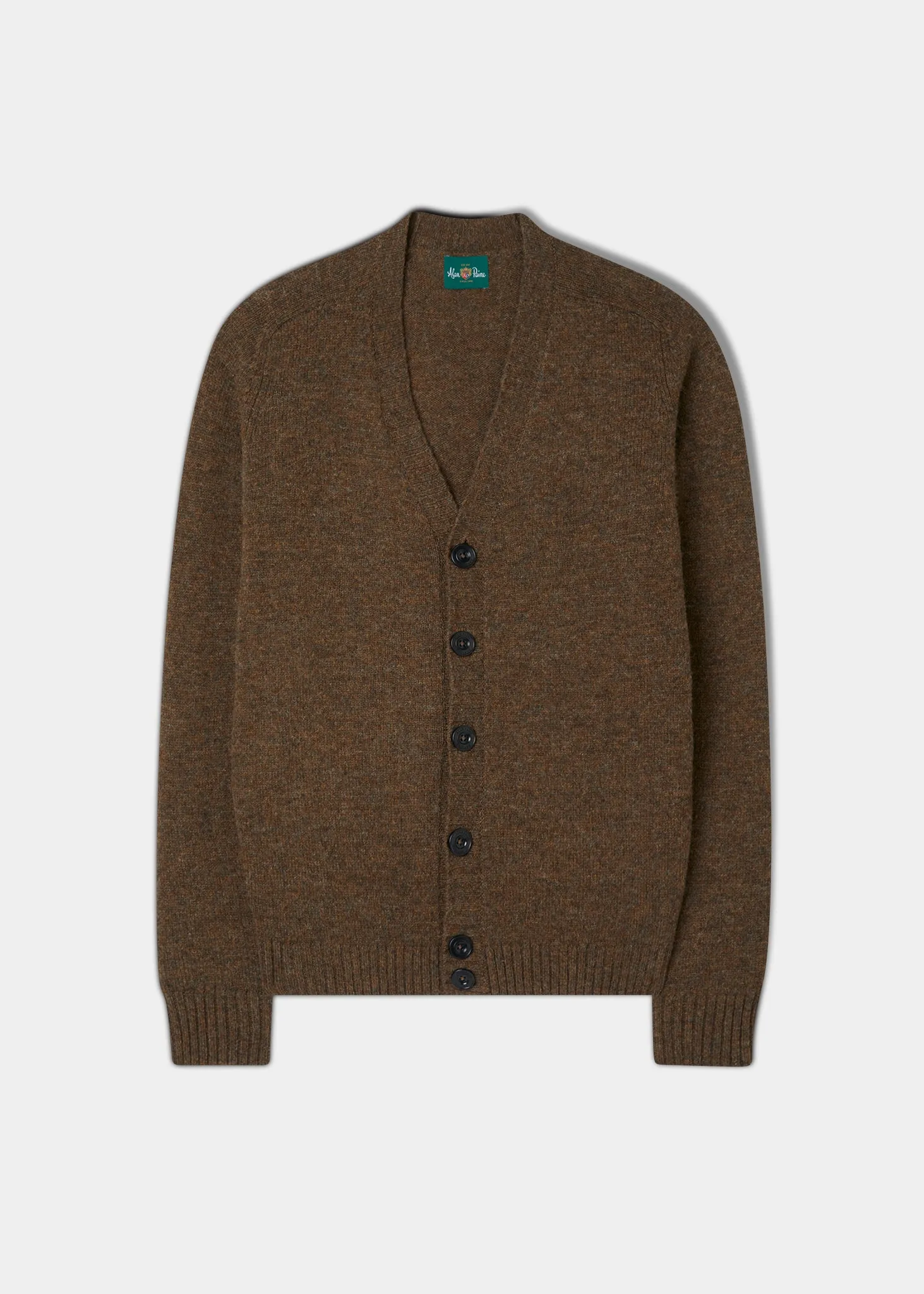Kinloch Men's Shetland Wool Cardigan in Scots Pine sold by Alan Paine