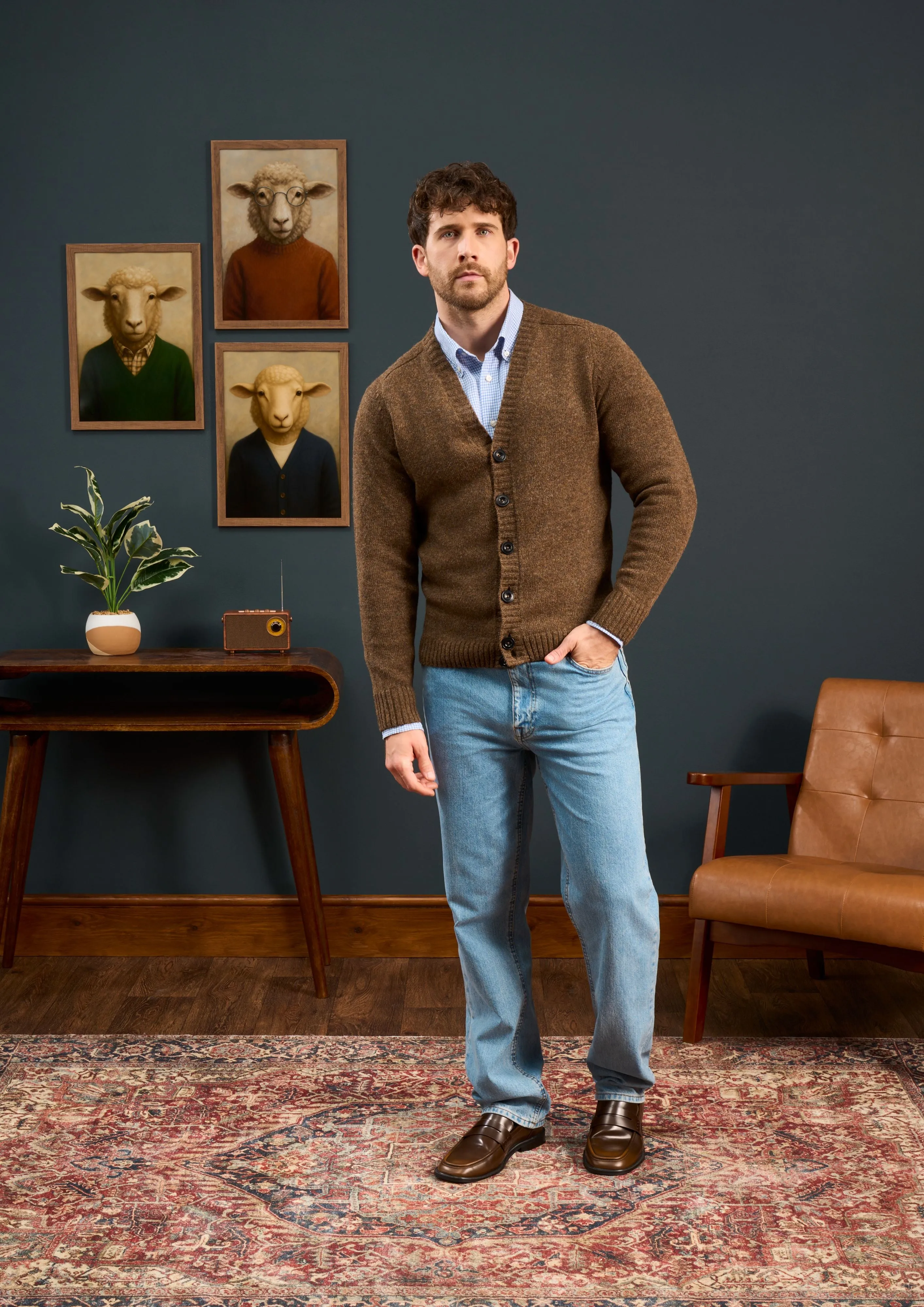 Kinloch Men's Shetland Wool Cardigan in Scots Pine sold by Alan Paine product image thumbnail 3
