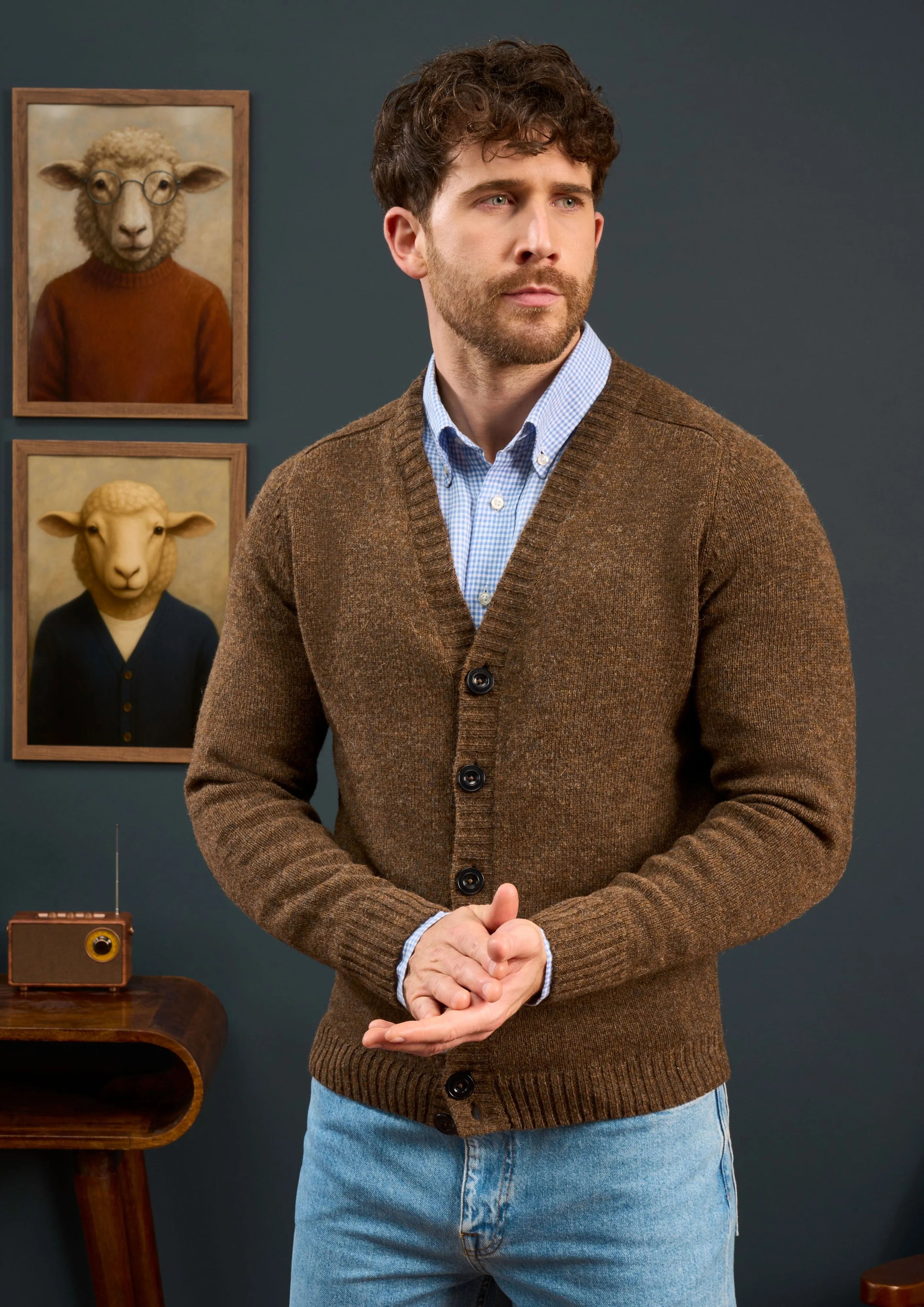 Kinloch Men's Shetland Wool Cardigan in Scots Pine sold by Alan Paine product image thumbnail 2