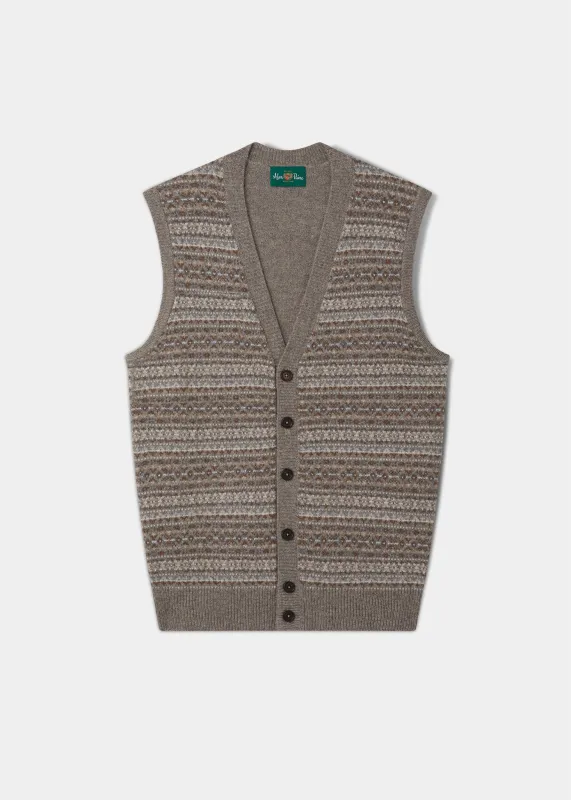 Maywick Men's Lambswool Fair Isle Waistcoat In Vole made by Alan Paine