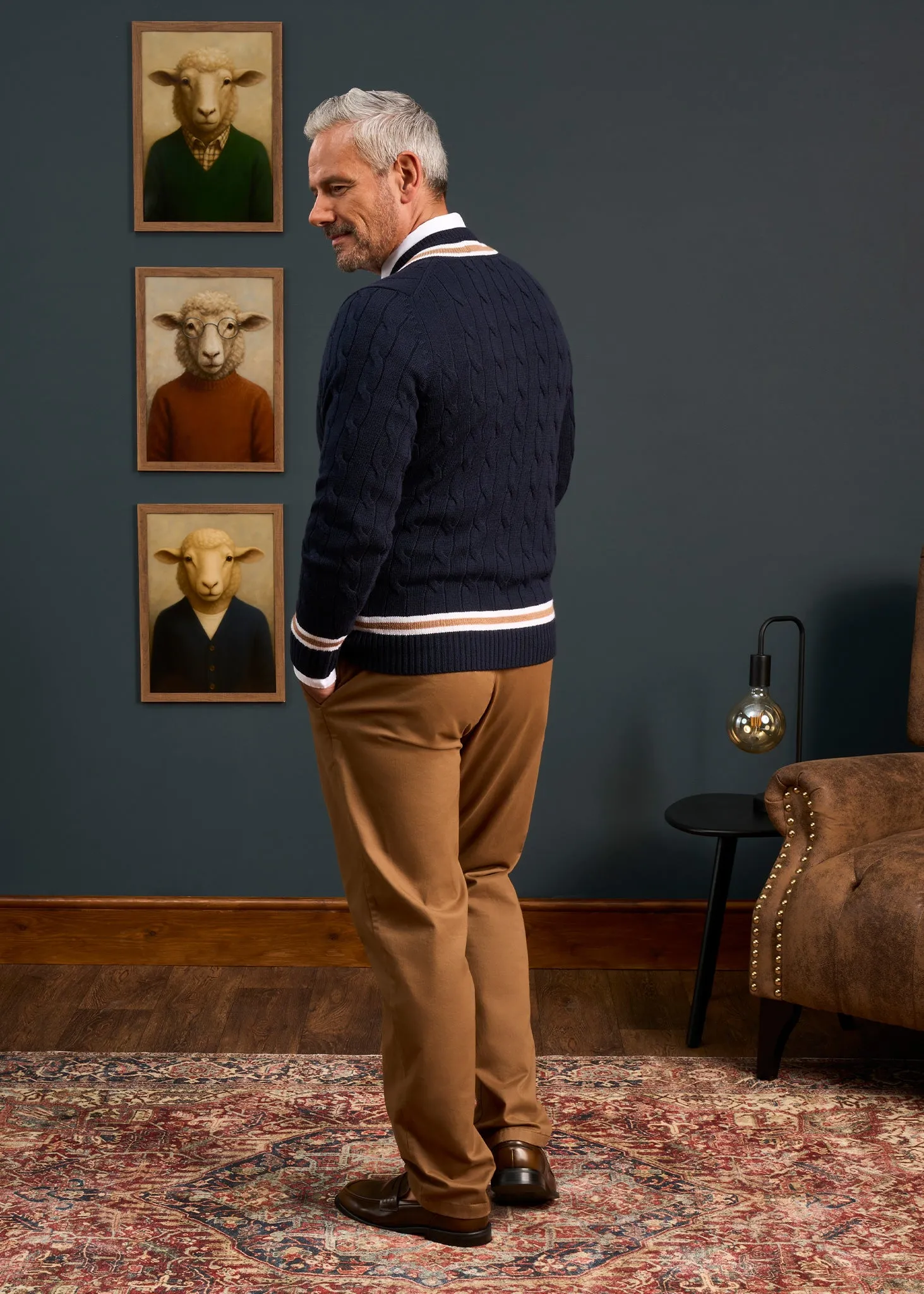 Grafton Men's Merino Wool Cable Cricket Jumper In Navy - Regular Fit sold by Alan Paine product image thumbnail 4