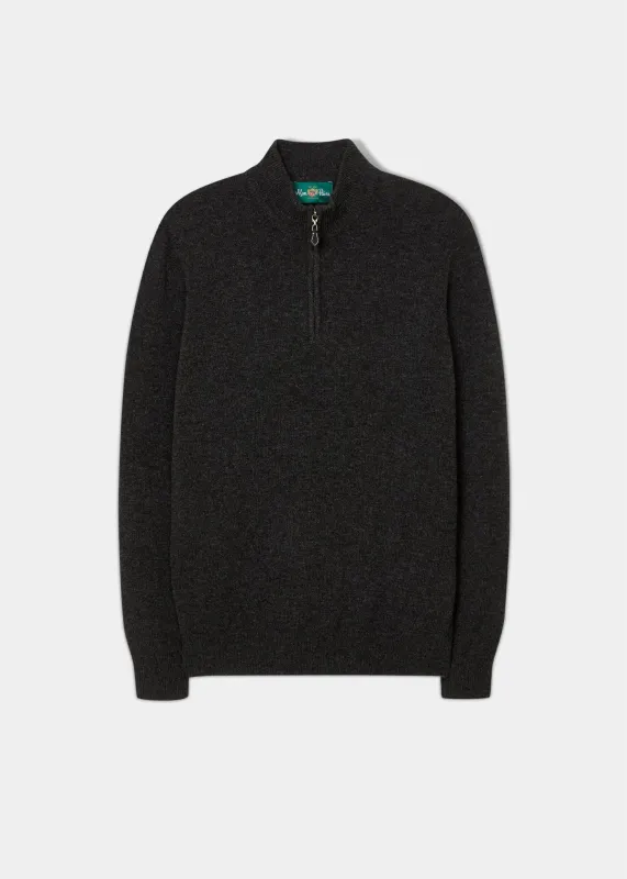 Sutherland Lambswool 1/4 Zip Jumper in Charcoal - Regular Fit sold by Alan Paine