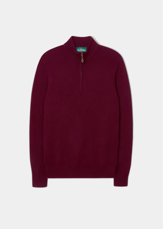 Sutherland Lambswool 1/4 Zip Jumper in Bordeaux - Regular Fit sold by Alan Paine