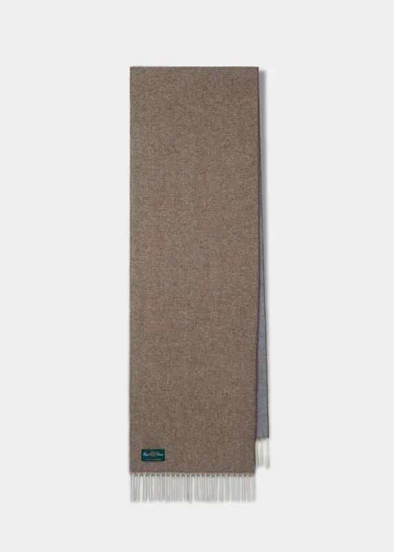 Tackley Two Colour Reversible Cashmere Scarf in Mushroom and Slate sold by Alan Paine