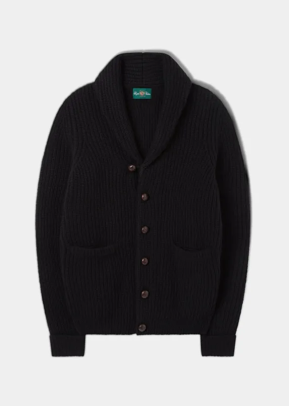 Usworth Men's Shawl Collar Lambswool Jumper In Black - Regular Fit sold by Alan Paine
