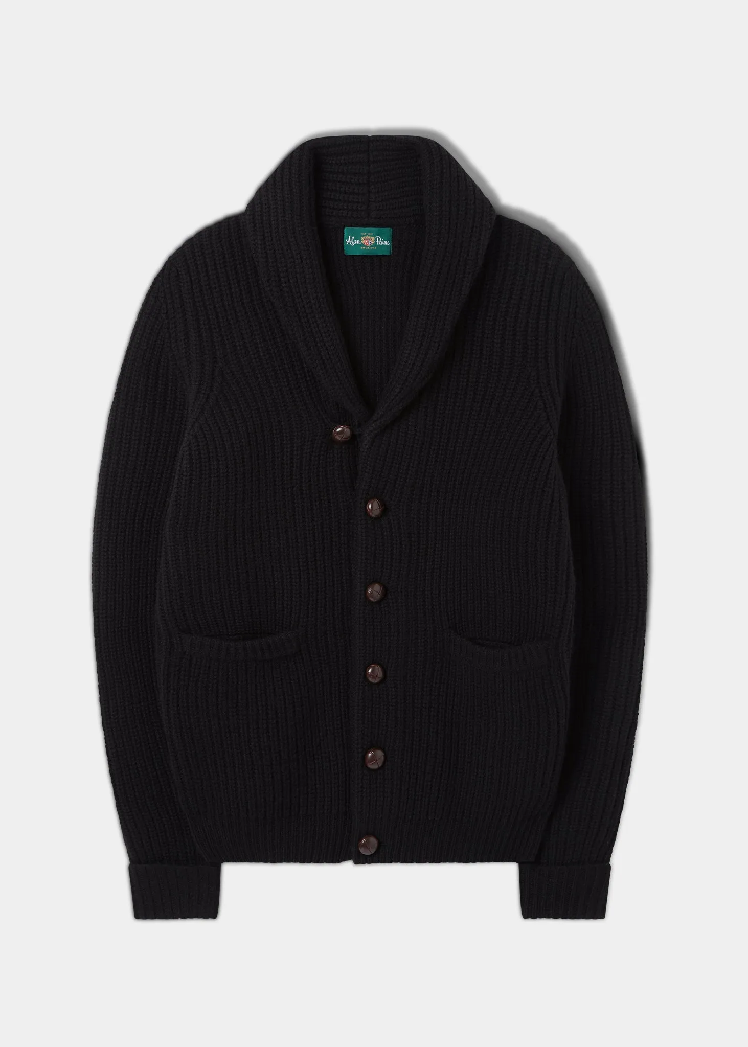 Usworth Men's Shawl Collar Lambswool Jumper In Black - Regular Fit sold by Alan Paine