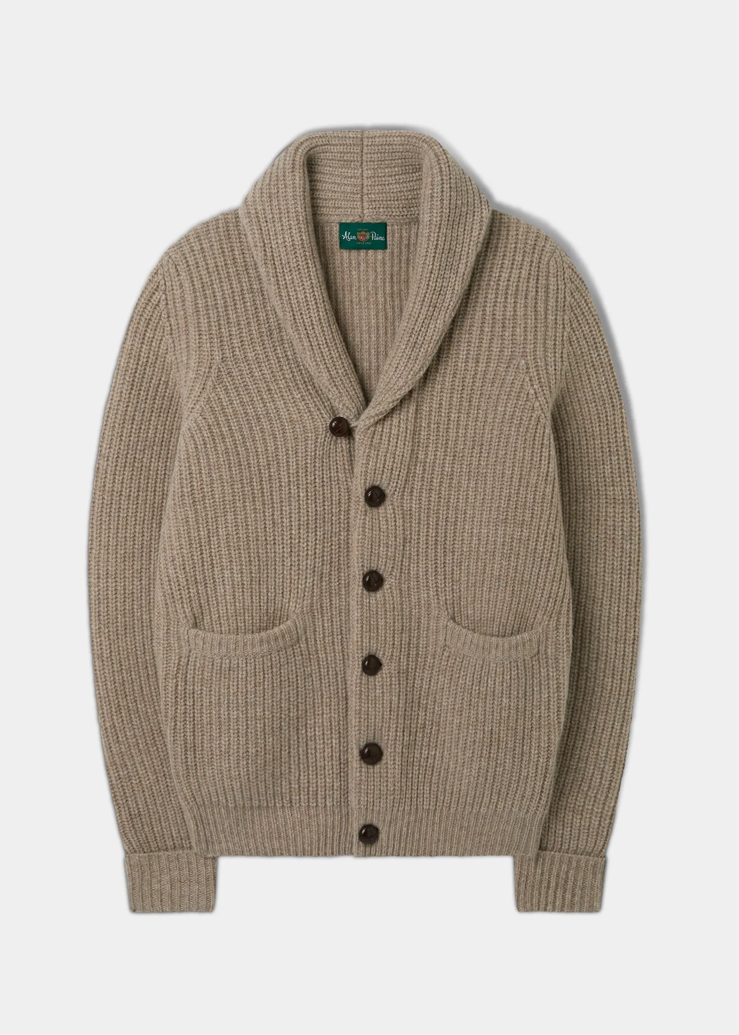Usworth Men's Shawl Collar Lambswool Jumper In Cobble - Regular Fit sold by Alan Paine