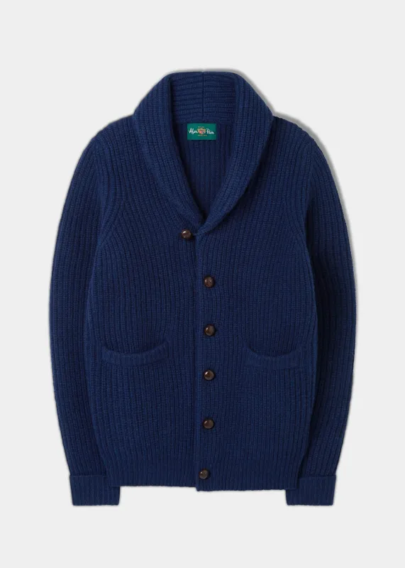 Usworth Men's Shawl Collar Lambswool Jumper In Indigo - Regular Fit sold by Alan Paine