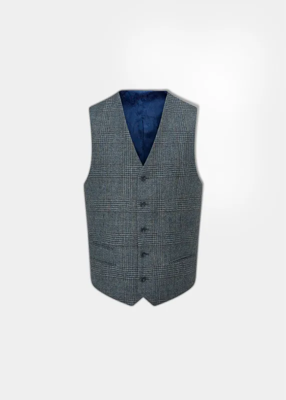 Surrey Men's Tweed Lined Country Waistcoat In Blue Check - Regular Fit sold by Alan Paine