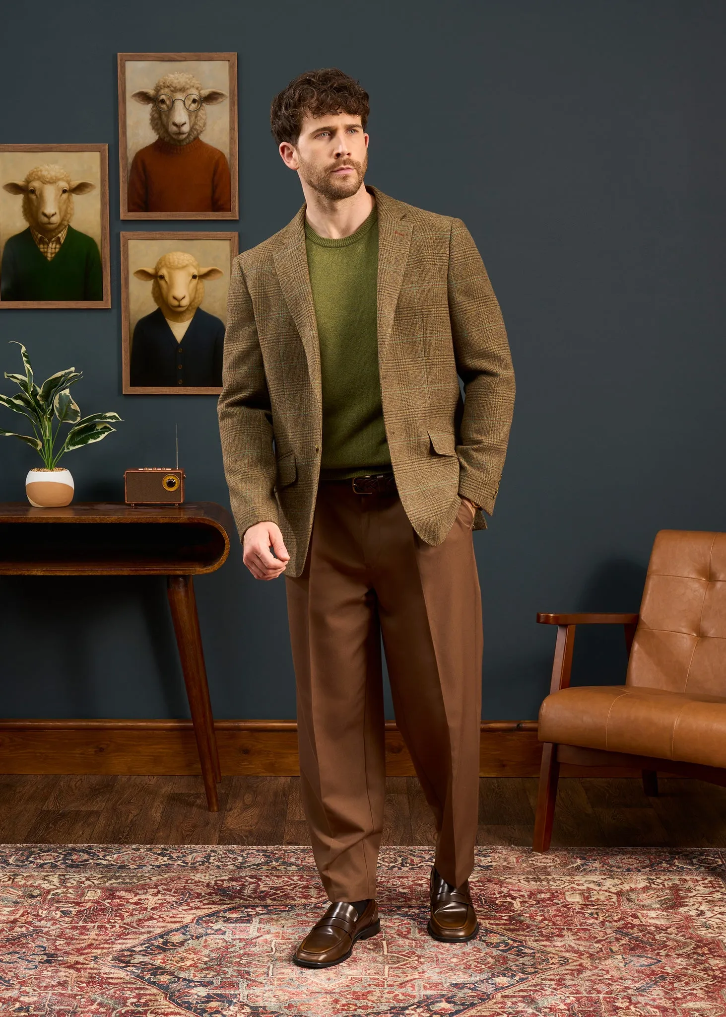 Surrey Men's Tweed Water Repellent Lined Blazer in Marsh - Regular Fit sold by Alan Paine product image thumbnail 3