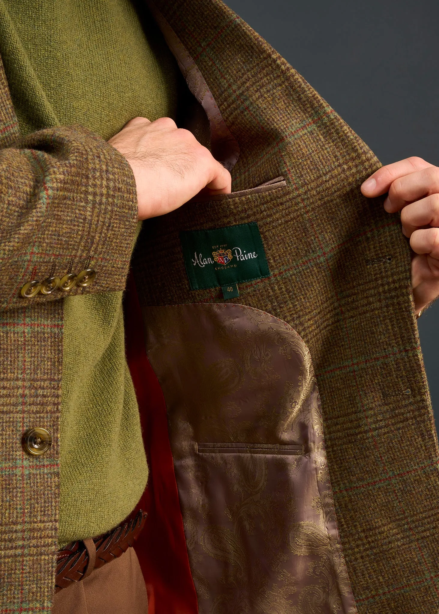 Surrey Men's Tweed Water Repellent Lined Blazer in Marsh - Regular Fit sold by Alan Paine product image thumbnail 4