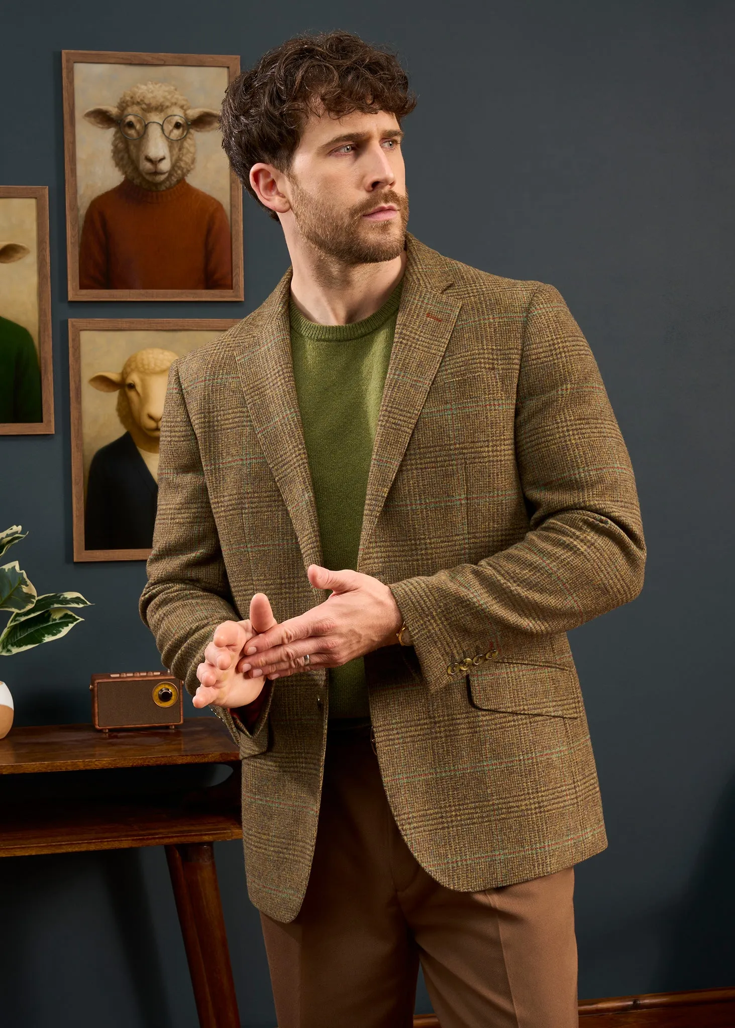 Surrey Men's Tweed Water Repellent Lined Blazer in Marsh - Regular Fit sold by Alan Paine product image thumbnail 2