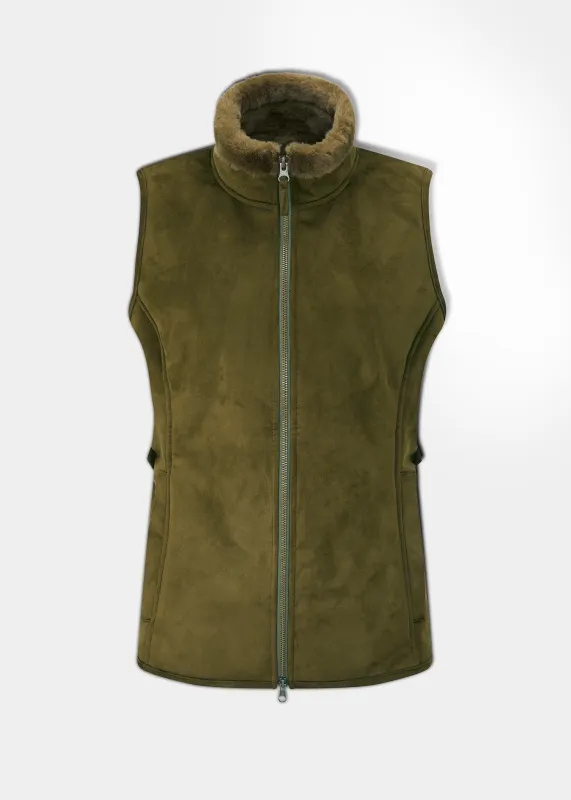 Surrey Ladies Fur Lined Gilet In Olive sold by Alan Paine