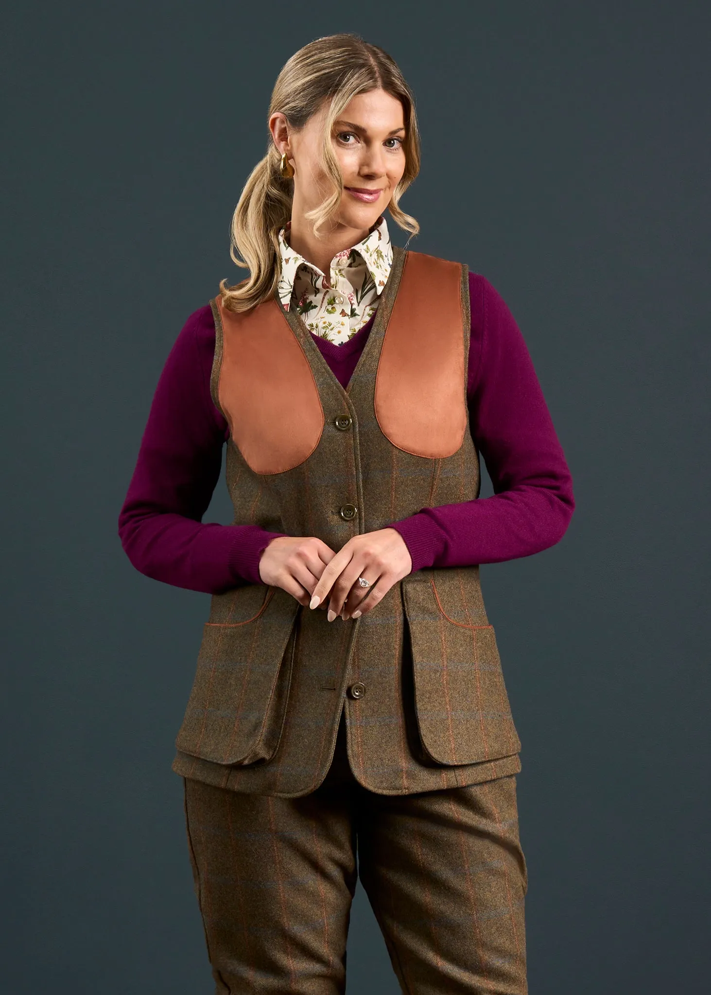 Combrook Ladies Tweed Shooting Waistcoat In Willow - Regular Fit sold by Alan Paine product image thumbnail 2