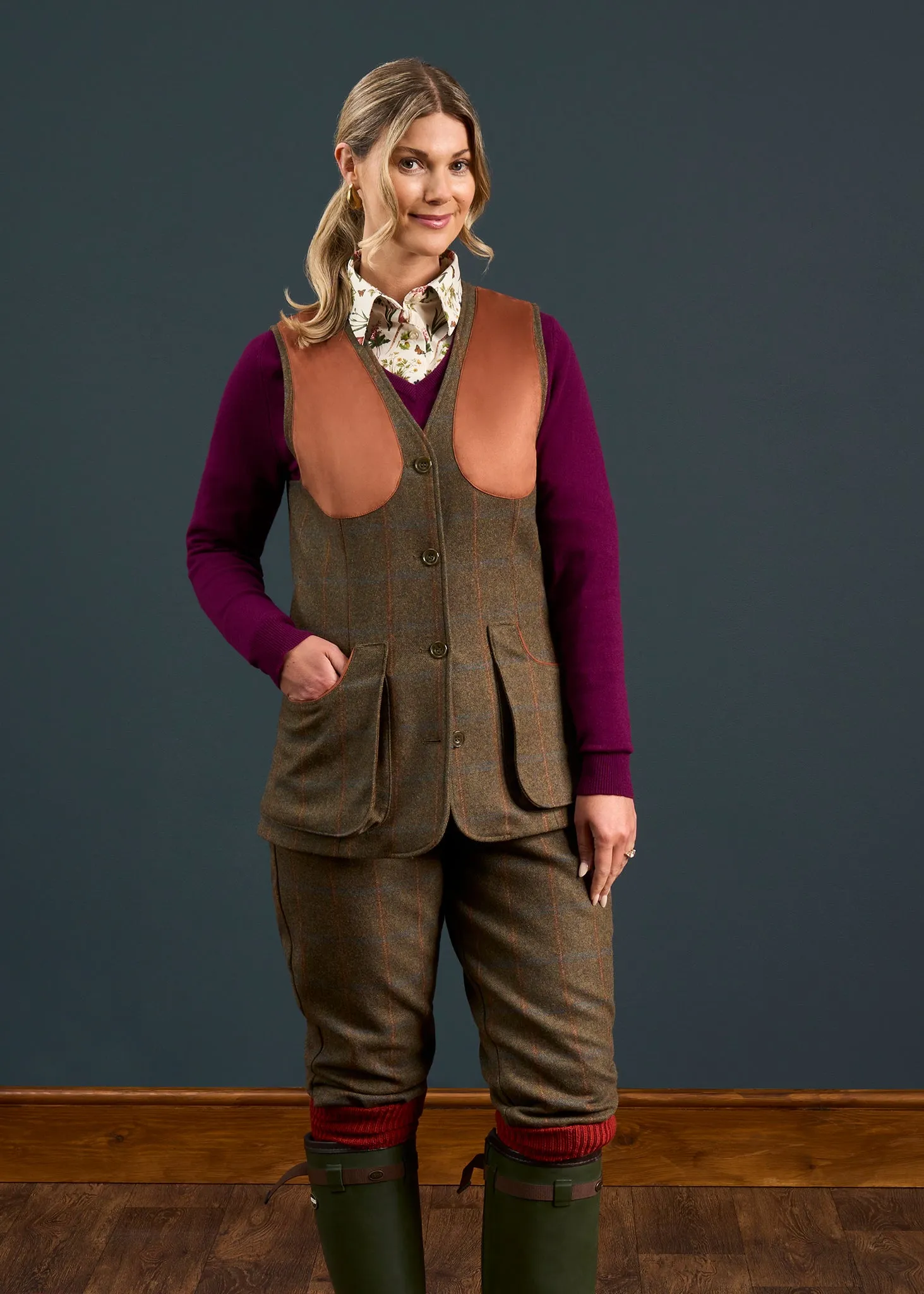 Combrook Ladies Tweed Shooting Waistcoat In Willow - Regular Fit sold by Alan Paine product image thumbnail 4